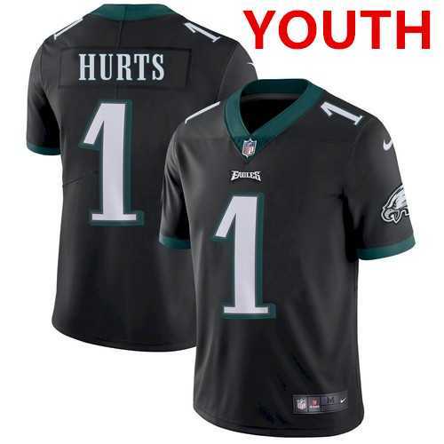 Youth Philadelphia Eagles #1 Jalen Hurts Black Vapor Untouchable Limited Stitched Jersey->youth nfl jersey->Youth Jersey